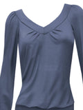 Blau Langarm V-Ausschnitt Paneeliert Shirts & Blusen&Shirts