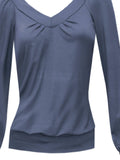 Blau Langarm V-Ausschnitt Paneeliert Shirts & Blusen&Shirts