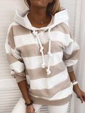 Blockierte Farben Striped Hoodie Langarm-Freizeit-T-Shirts
