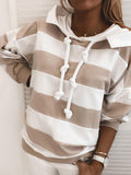 Blockierte Farben Striped Hoodie Langarm-Freizeit-T-Shirts