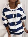 Blockierte Farben Striped Hoodie Langarm-Freizeit-T-Shirts