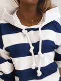 Blockierte Farben Striped Hoodie Langarm-Freizeit-T-Shirts