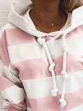 Blockierte Farben Striped Hoodie Langarm-Freizeit-T-Shirts