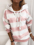 Blockierte Farben Striped Hoodie Langarm-Freizeit-T-Shirts