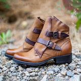 Kunstleder Schnalle Niedrig Stiefelette