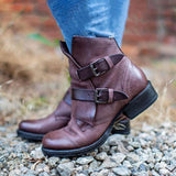 Kunstleder Schnalle Niedrig Stiefelette