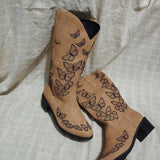 Blumenstickerei Kunstleder Kleid Stiefelette