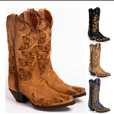 Blumenstickerei Kunstleder Kleid Stiefelette