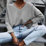 Lässiger V-Ausschnitt einfarbiger Pullover