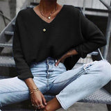 Lässiger V-Ausschnitt einfarbiger Pullover