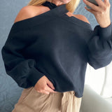 Langärmliger sexy schulterfreier Pullover