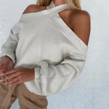 Langärmliger sexy schulterfreier Pullover