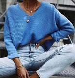 Lässiger V-Ausschnitt einfarbiger Pullover