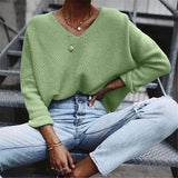 Lässiger V-Ausschnitt einfarbiger Pullover