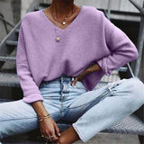 Lässiger V-Ausschnitt einfarbiger Pullover