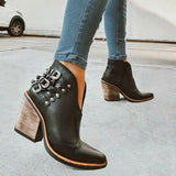 Schnalle Verziert Spitze Zeh Seitlicher Reißverschluss Stiefelette