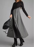Elegantes V-Ausschnitt Langarm Midikleid