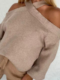 Langärmliger sexy schulterfreier Pullover