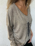 Federmuster Sweatshirts Grau mit Lang Ärmeln