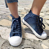 Dreizack Denim Stern Reißverschluss Verziert Schnürsneakers