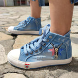 Dreizack Denim Stern Reißverschluss Verziert Schnürsneakers