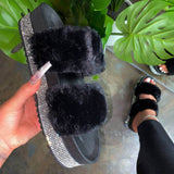 Flauschig Strasssteine Verzierte Sohle Slip-On Pantoffel