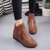 Doppel Reißverschluss Keilabsatz Stiefelette Braun Grau
