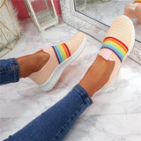 Regenbogen Farben Flyknit Schlupf Laufschuhe Sneakers