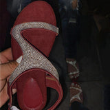 Strasssteine Slingback Schließe Riemensandale Rot Braun