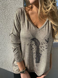 Federmuster Sweatshirts Grau mit Lang Ärmeln