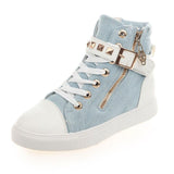 Denim Niete Reißverschluss Flach Sneakers
