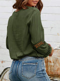 Women Lace V Neck Solid Balloon Long Sleeve Blouses