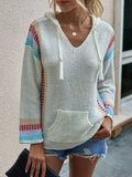 Langärmelig Strickpullover mit Kapuze und V-Ausschnitt für Frauen