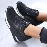 Perforiert Keilabsatz Schnürung Sneakers Grau Leopard