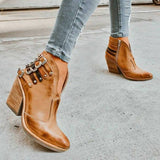 Schnalle Verziert Spitze Zeh Seitlicher Reißverschluss Stiefelette