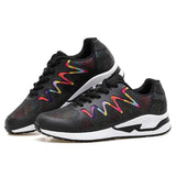 Regenbogenfarben Mesh Stoff Keilabsatz Schnürsneakers