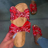 2 Schleife Muster Satin Korksohle Slippers Grün Grau