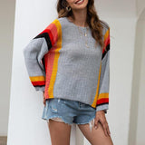 Lässiger Fledermausärmel-Farbblockpullover