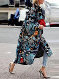 Modisch bedruckter loser langer Trenchcoat