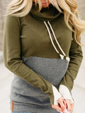 Armeegrün 1 Patchwork Wasserfallausschnitt Lässig Sweatshirt