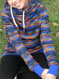 Blau Kapuze Retro Sweatshirt
