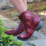 Rot Blumenstickerei Date Blockabsatz Stiefelette