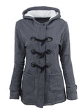 Große Größen Geknöpfte Lange Winterjacke mit Kapuze und Taschen
