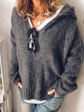 V-Ausschnitt Langarm Gestrickter Pullover mit Kapuze