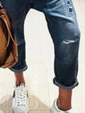 Blaue Einfarbige Freizeithose aus Denim