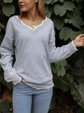 Unifarben Strickpullover mit V-Ausschnitt