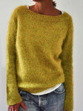Große Größen Gestrickter Pullover Unifarben