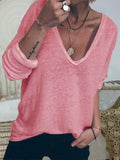 Einfarbiges Langarmshirt mit V-Ausschnitt