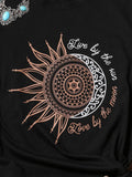 Retro Sonne Buchstabe Print Kurzarmshirts