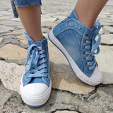 Dreizack Denim Stern Reißverschluss Verziert Schnürsneakers